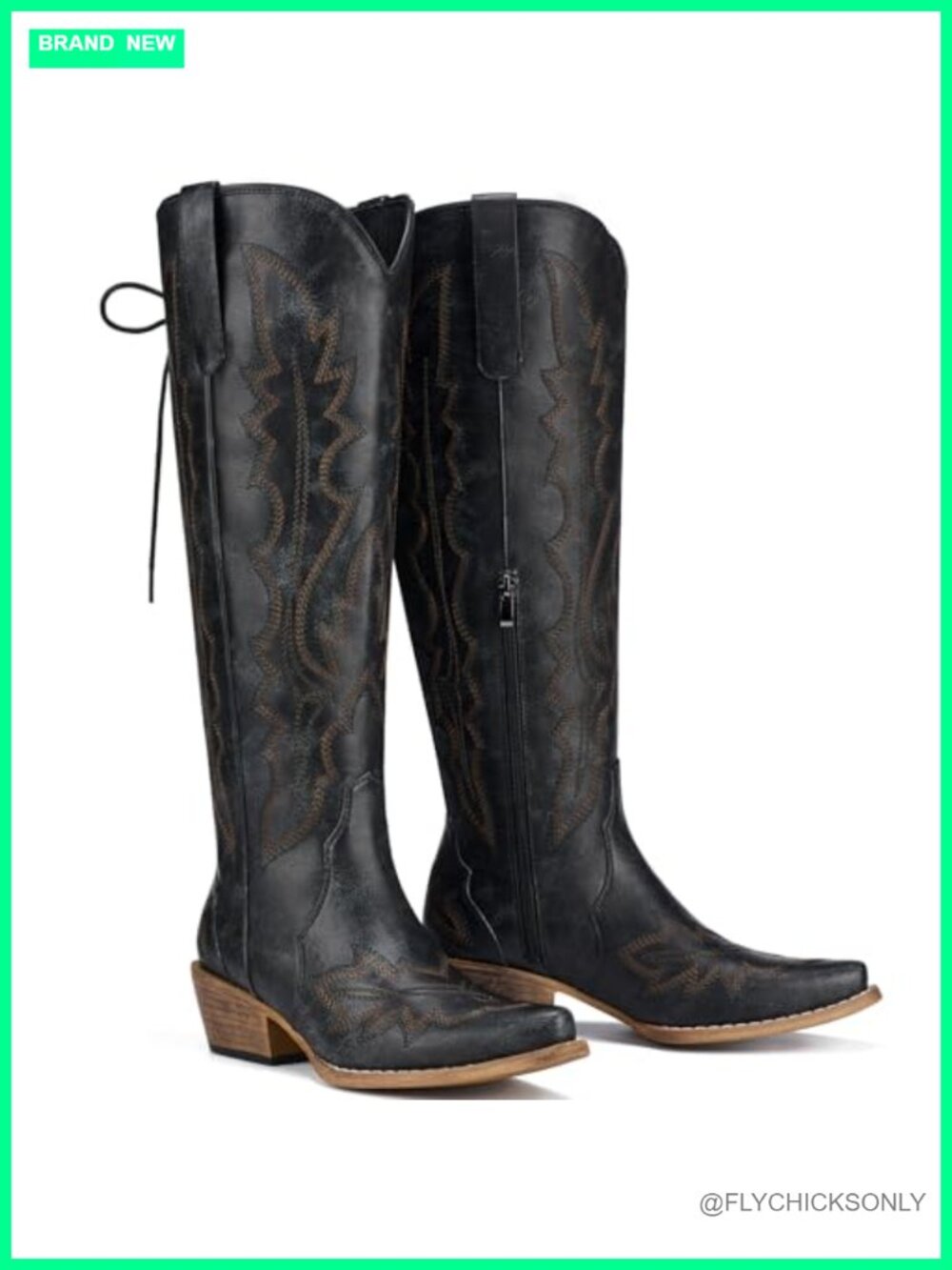 Rollda Wide Calf Cowboy Boots Women Lace Up Knee High Western Boots